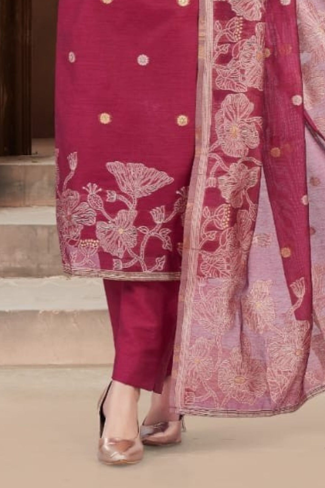 Magenta Zardozi, Sequins, Beads and Banaras work Straight Cut Salwar Suit