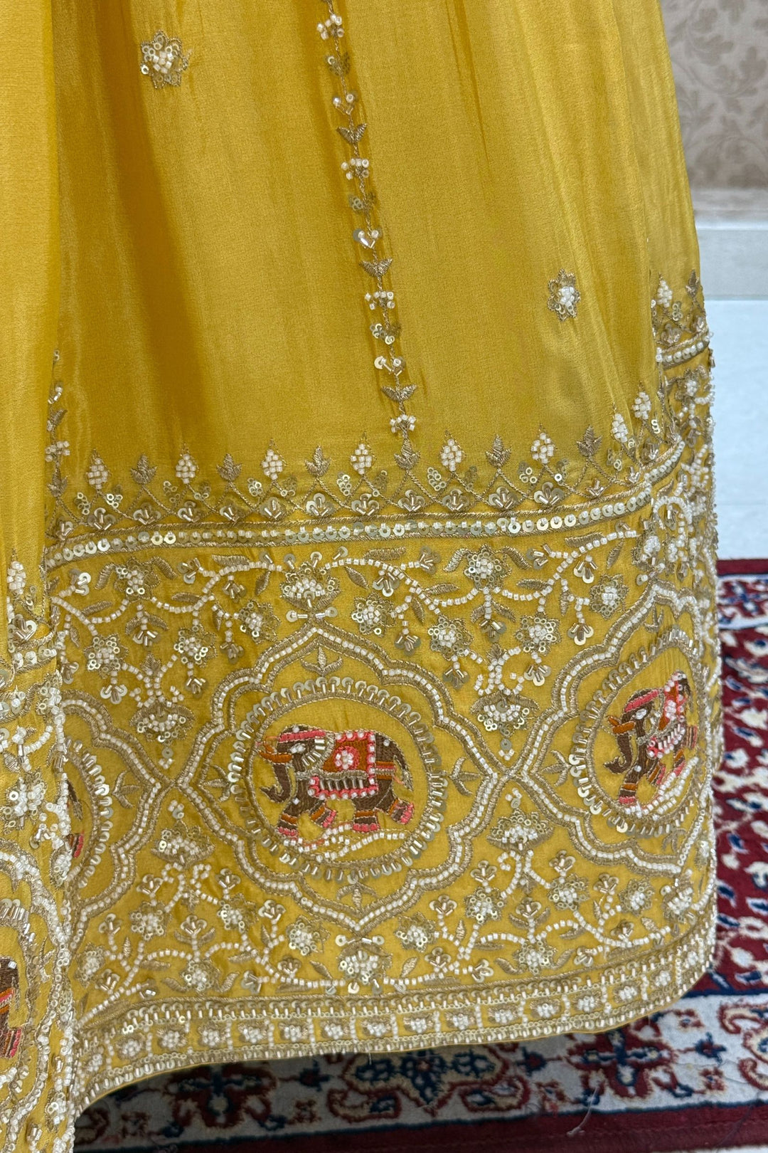 Yellow Zardozi, Beads, Thread, Sequins and Zari work Crop Top Lehenga