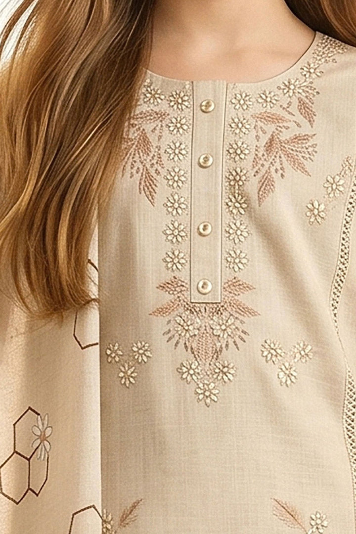 Cream Embroidery work Salwar Suit for Girls
