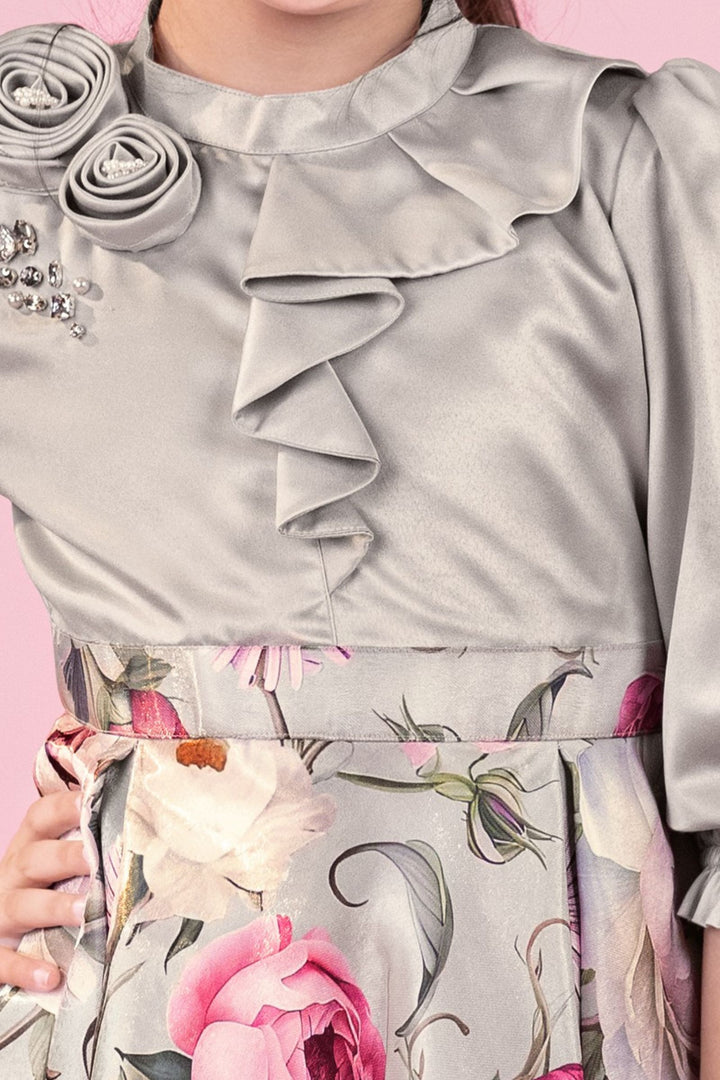 Light Beige Floral Print Short Casual Frock For Girls