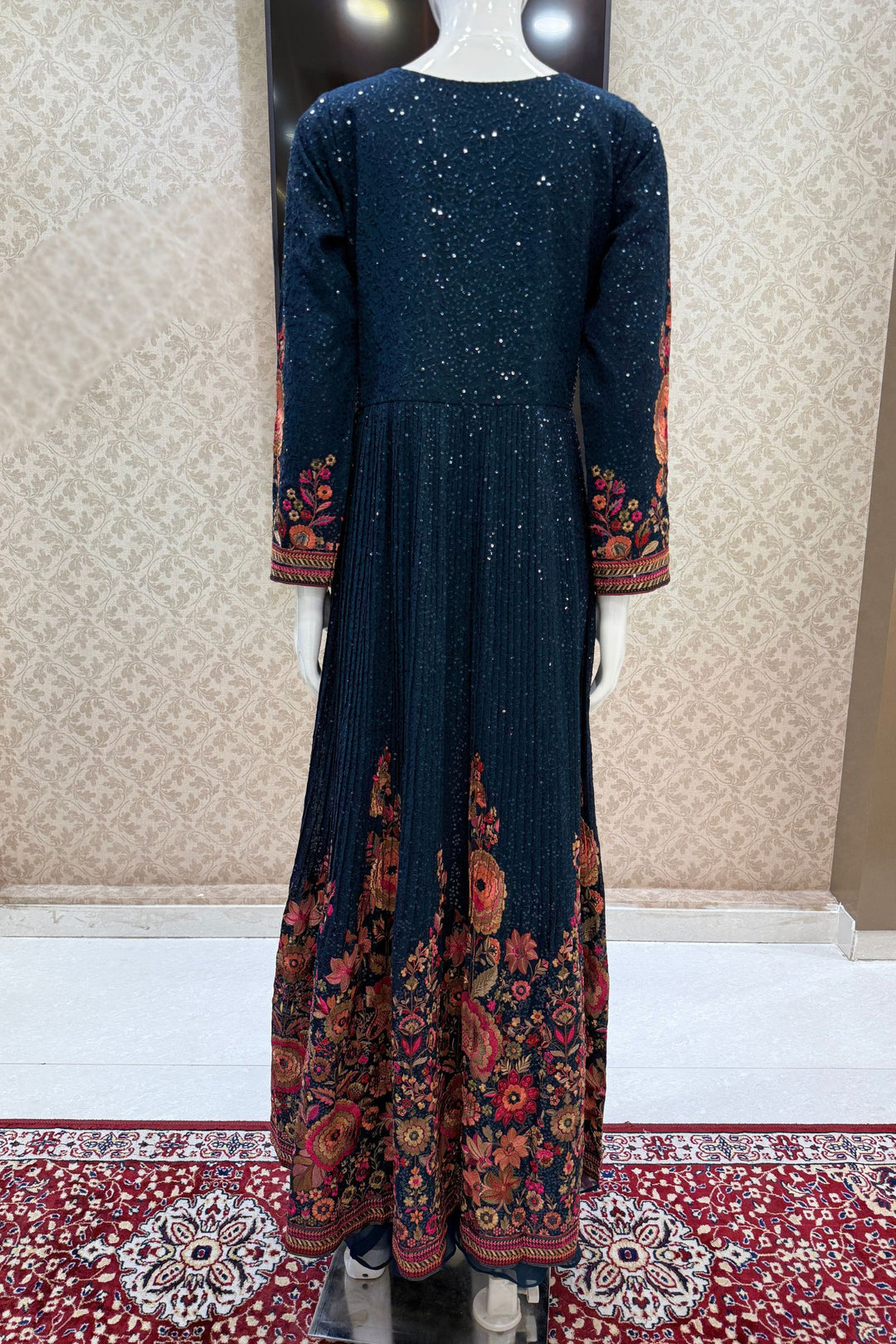 Peacock Blue Sequins and Multicolor Embroidery work Palazzo Salwar Suit