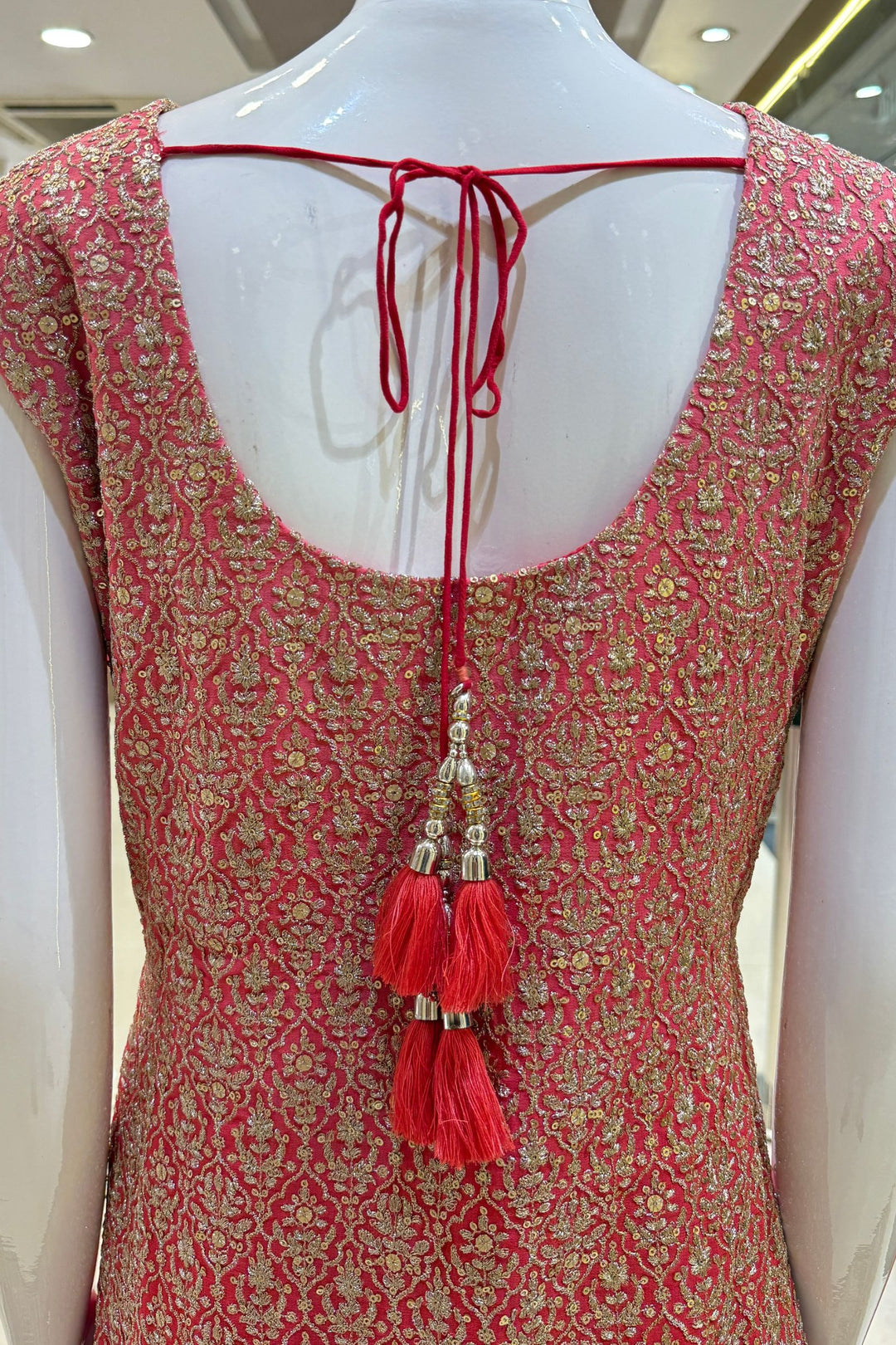 Peach with Pink Mirror, Zari, Sequins and Beads work Palazzo Salwar Suit