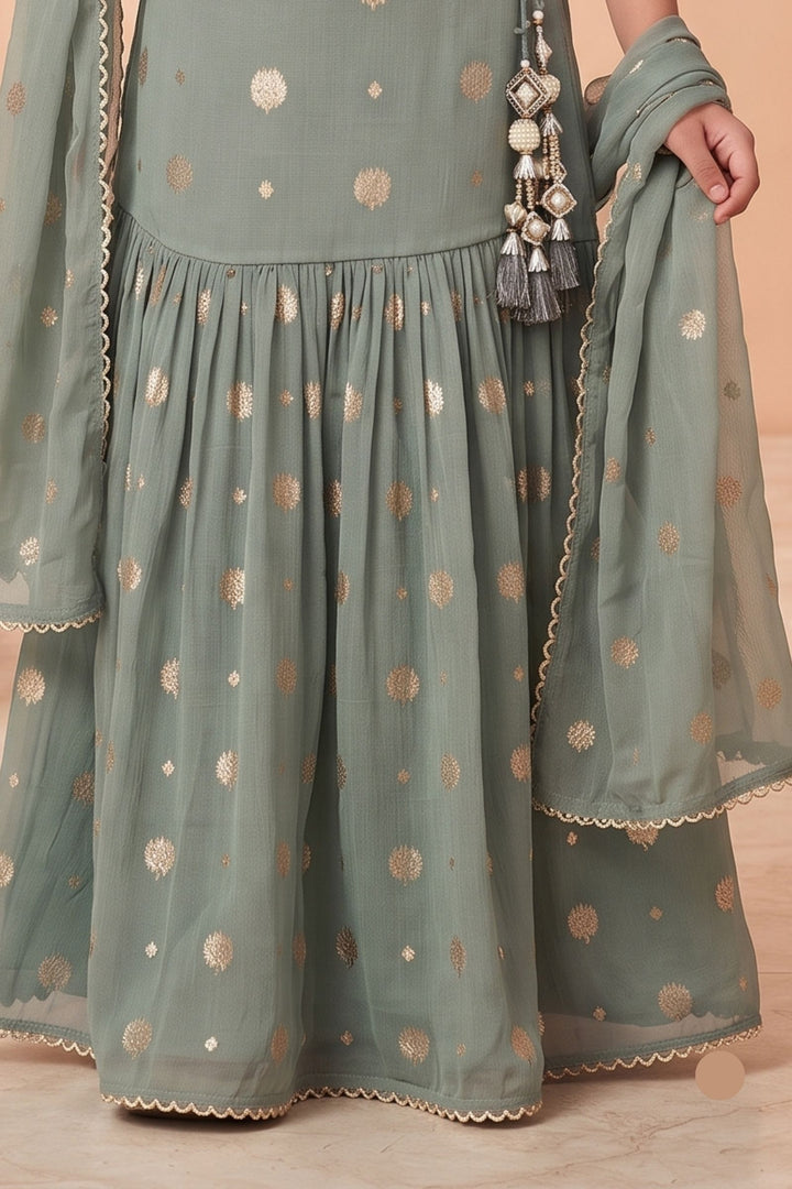 Sea Green Halter Neck Girls Lehenga Choli with Zari, Beads and Thread work