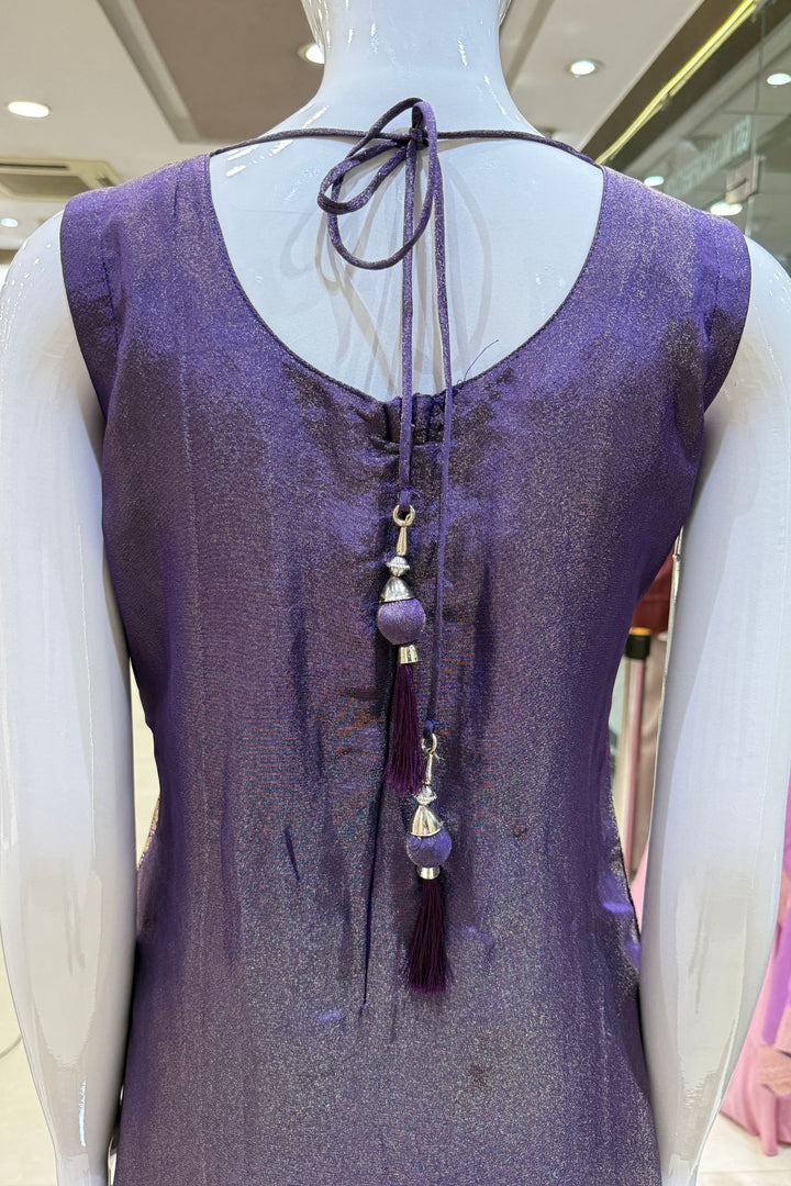 Purple Zardozi, Stone, Beads, Sequins and Brocade work Straight Cut Salwar Suit