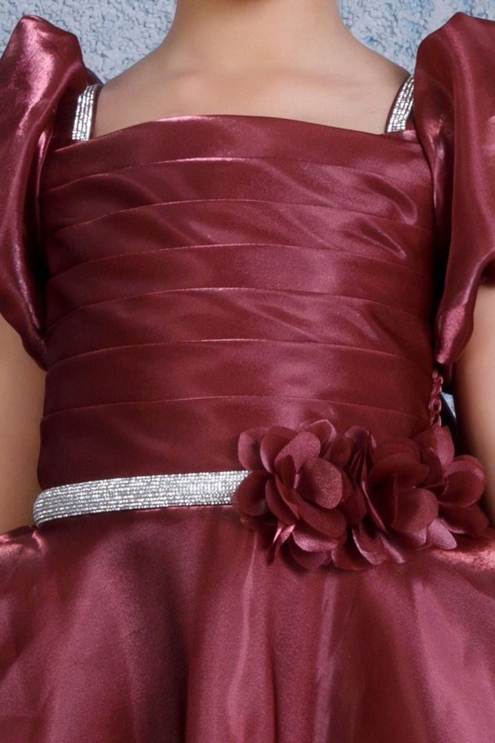 Maroon Stone work Long Party Gown for Girls