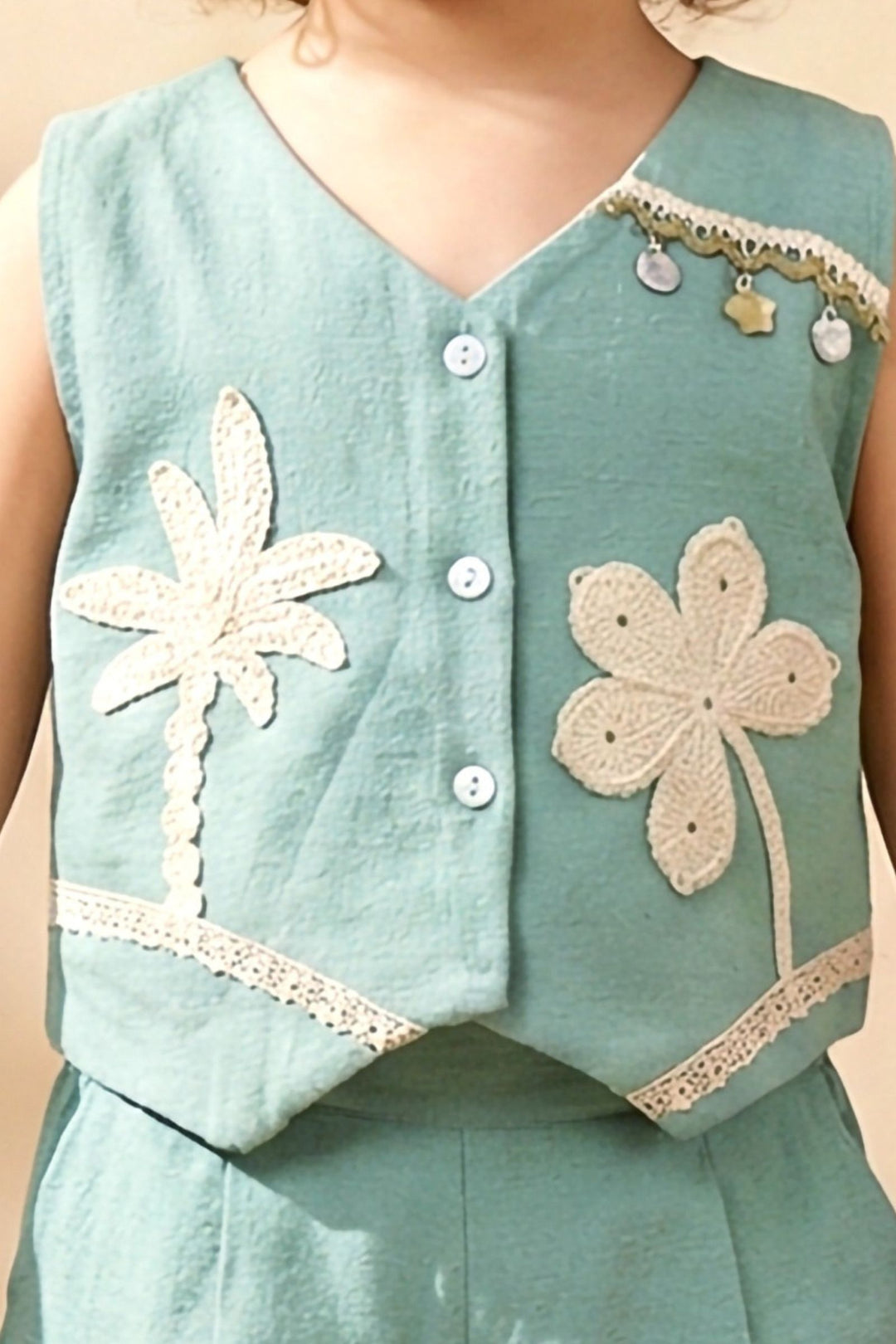 Sea Green with Lace work Top and Palazzo Set for Girls