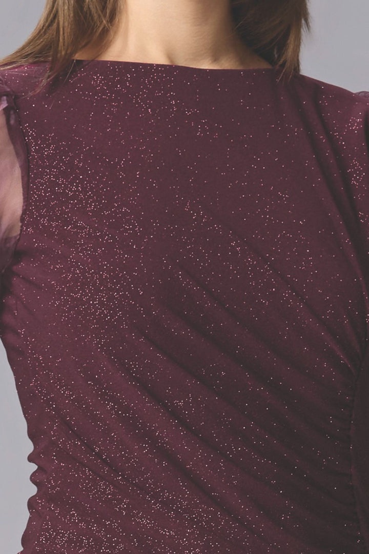 Maroon Glitter work Short Frock for Girls