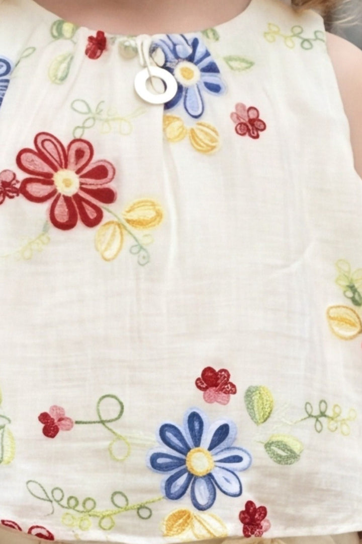 Cream Multicolor Embroidery Top and Palazzo Set for Girls