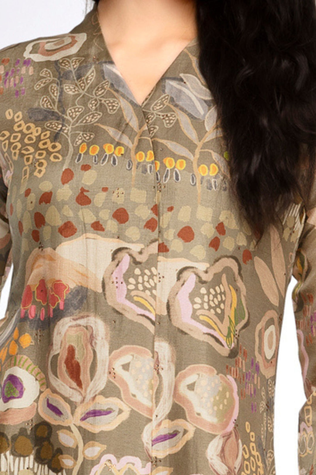 Pastel Green with Multicolor Digital Print and Stone work Calf Length Kurti