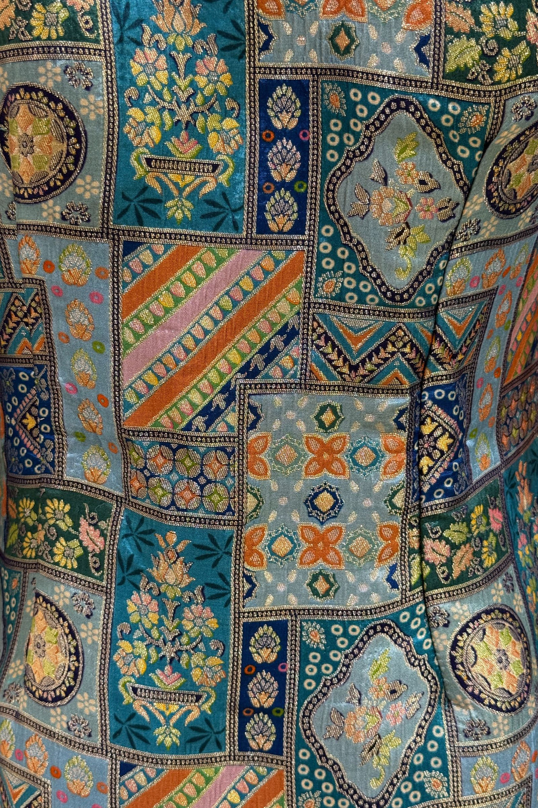 Rama Green Stone, Mirror and Banaras work with Digital Print Sharara Salwar Suit