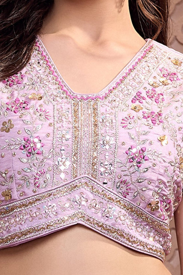 Lavender Mirror, Sequins, Beads, Zari and Thread work Lehenga Choli for Girls