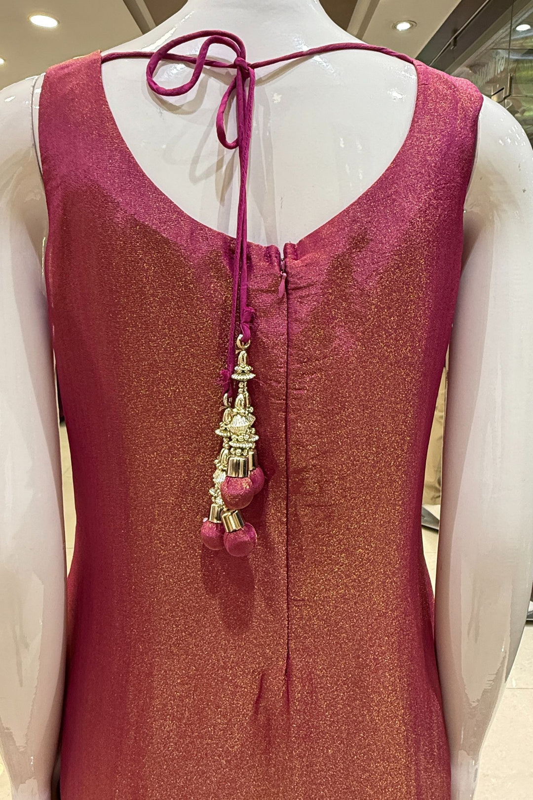 Magenta Pink Beads, Zardozi, Mirror, Pearl, Zari and Sequins work Straight Cut Salwar Suit