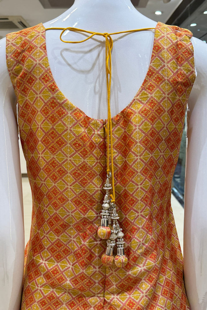 Yellow Beads, Stone, Mirror, Zardozi and Thread work with Digital Print Straight Cut Salwar Suit