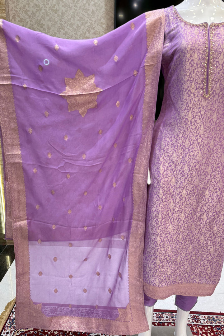Lavender Zardozi, Stone, Thread and Brocade work Straight Cut Salwar Suit