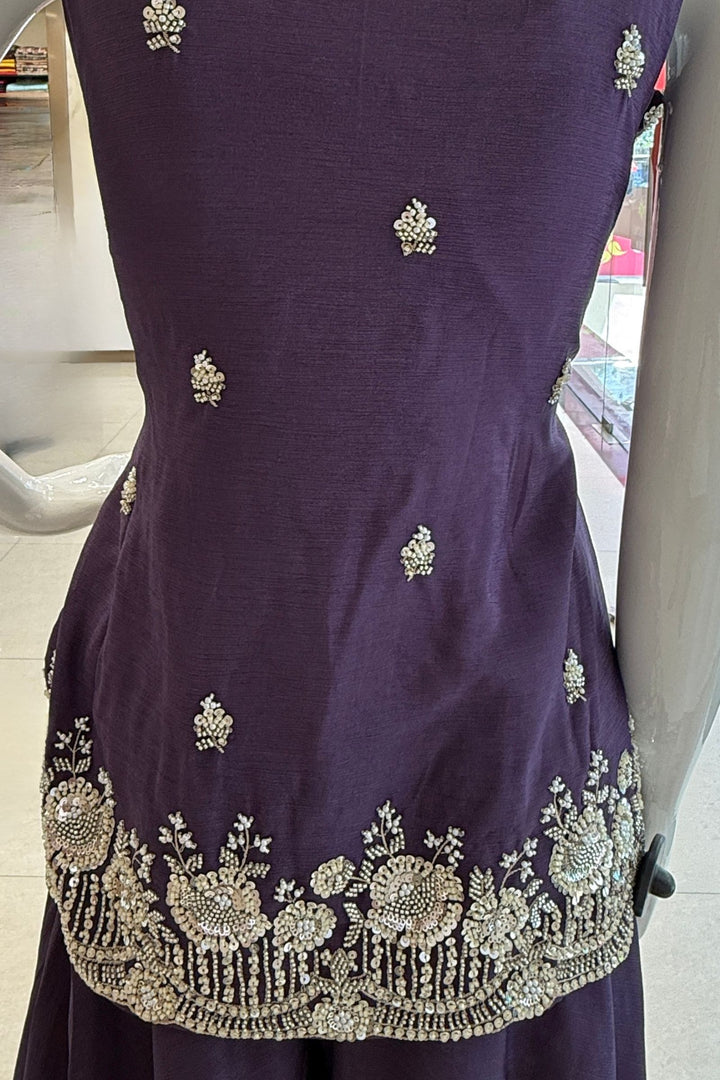 Purple Beads, Zari and Sequins work Palazzo Salwar Suit