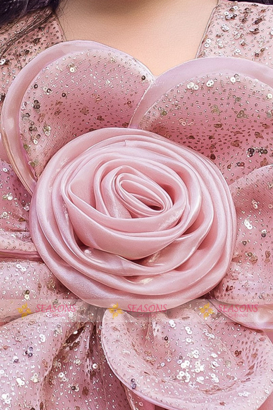 Peach Sequins work Long Party Gown for Girls