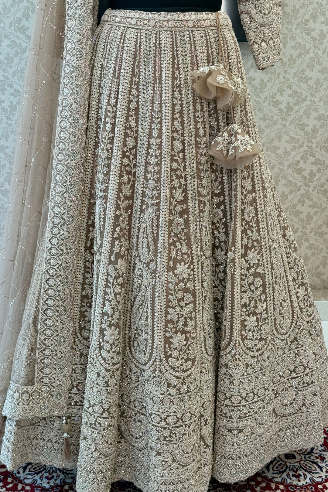 Designer Champagne Gold Wedding Lehenga Featuring Sequins, Stone and Zari Thread