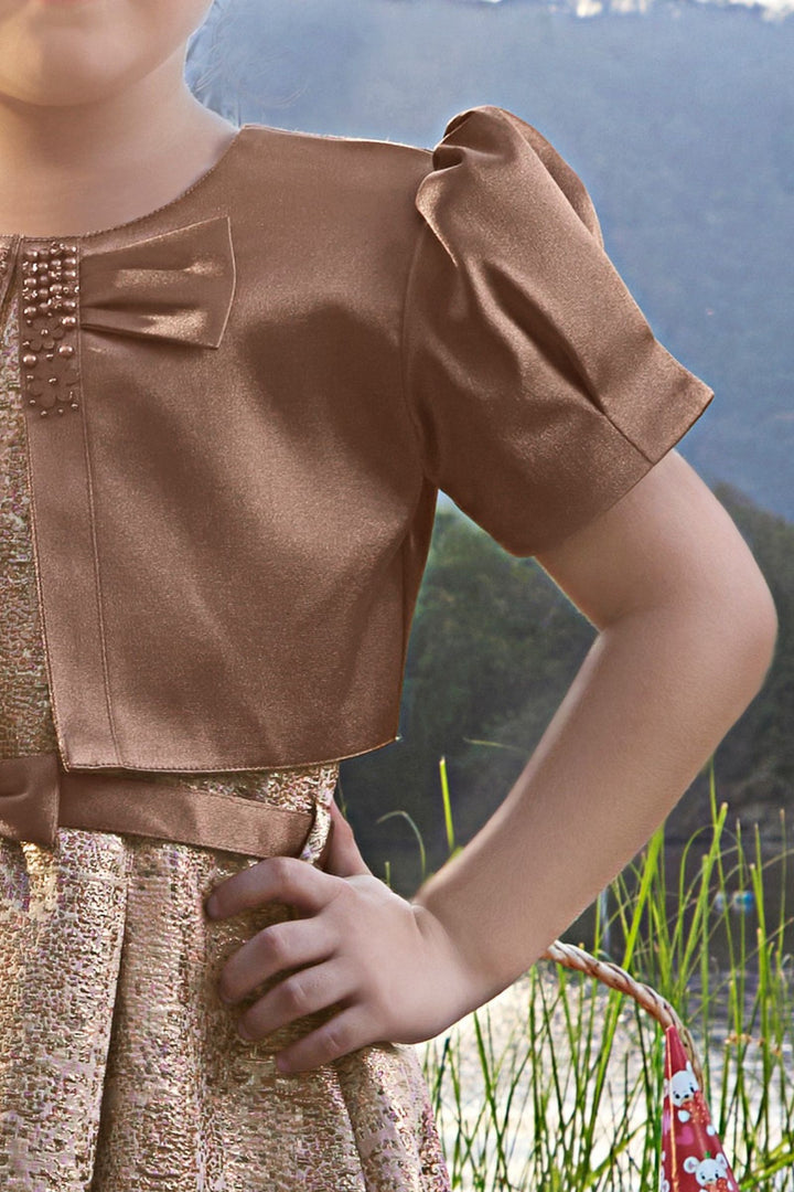Brown Jacket Styled Short Frock For Girls