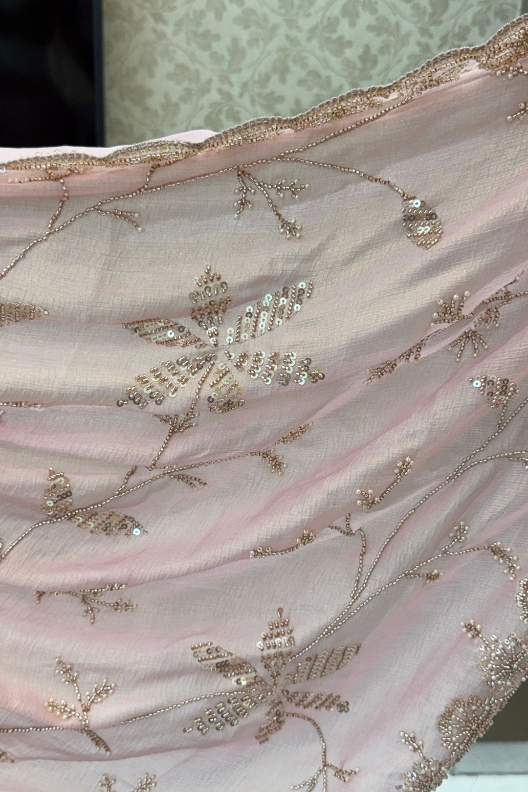 Pink Pearl, Sequins, Beads and Zari work Saree