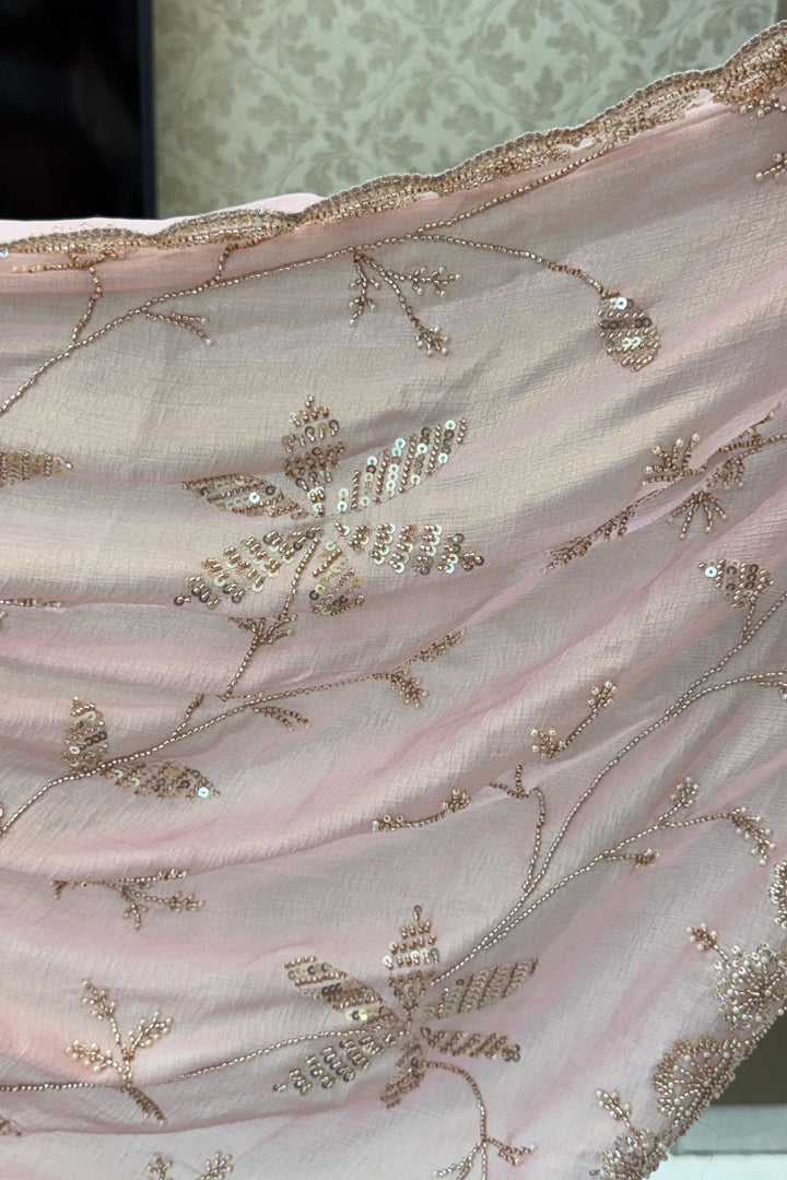 Pink Pearl, Sequins, Beads and Zari work Saree