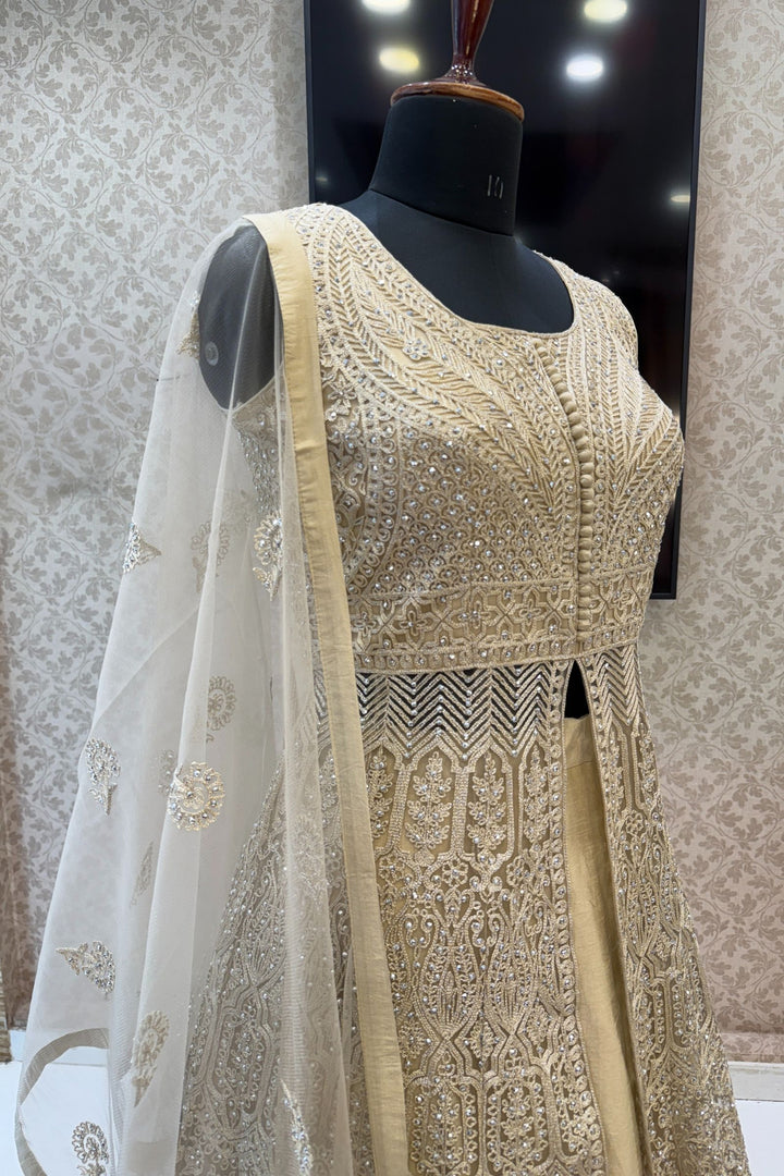 Chiku Stone and Zari Thread work Long Top Lehenga