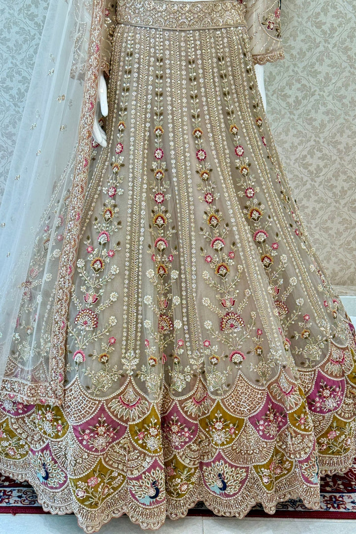 Chiku Beads, Sequins and Embroidery work Crop Top Designer Bridal Lehenga