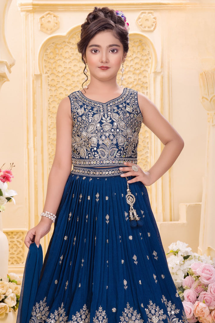 Peacock Blue Sequins and Zari work Lehenga Choli for Girls