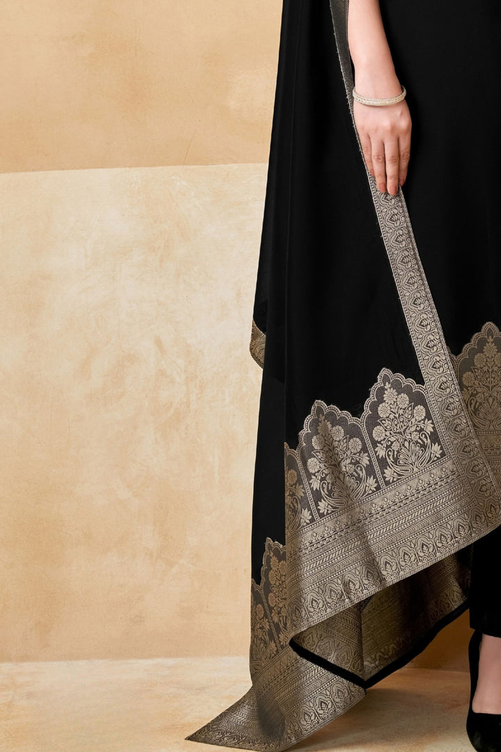 Black Zardozi, Sequins, Banaras and Beads work Straight Cut Salwar Suit