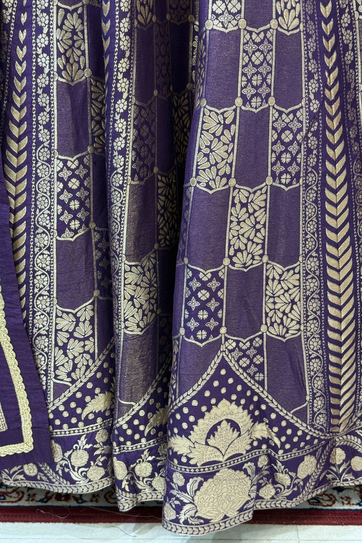 Purple Mirror, Beads, Zari, Banaras and Sequins work Crop Top Lehenga
