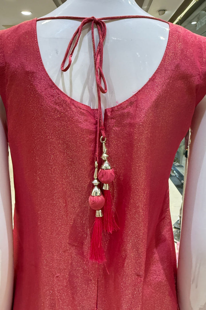 Pink Zardozi, Stone, Beads, Sequins and Brocade work Straight Cut Salwar Suit