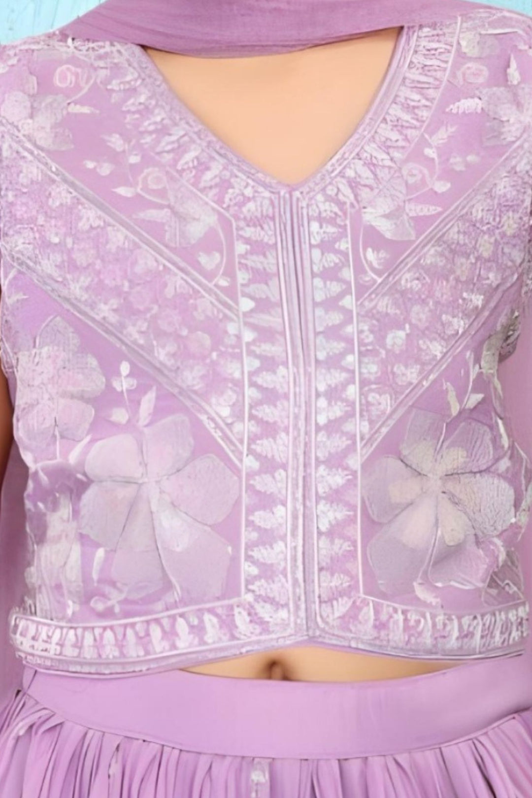 Lavender Thread, Sequins and Beads work Lehenga Choli for Girls