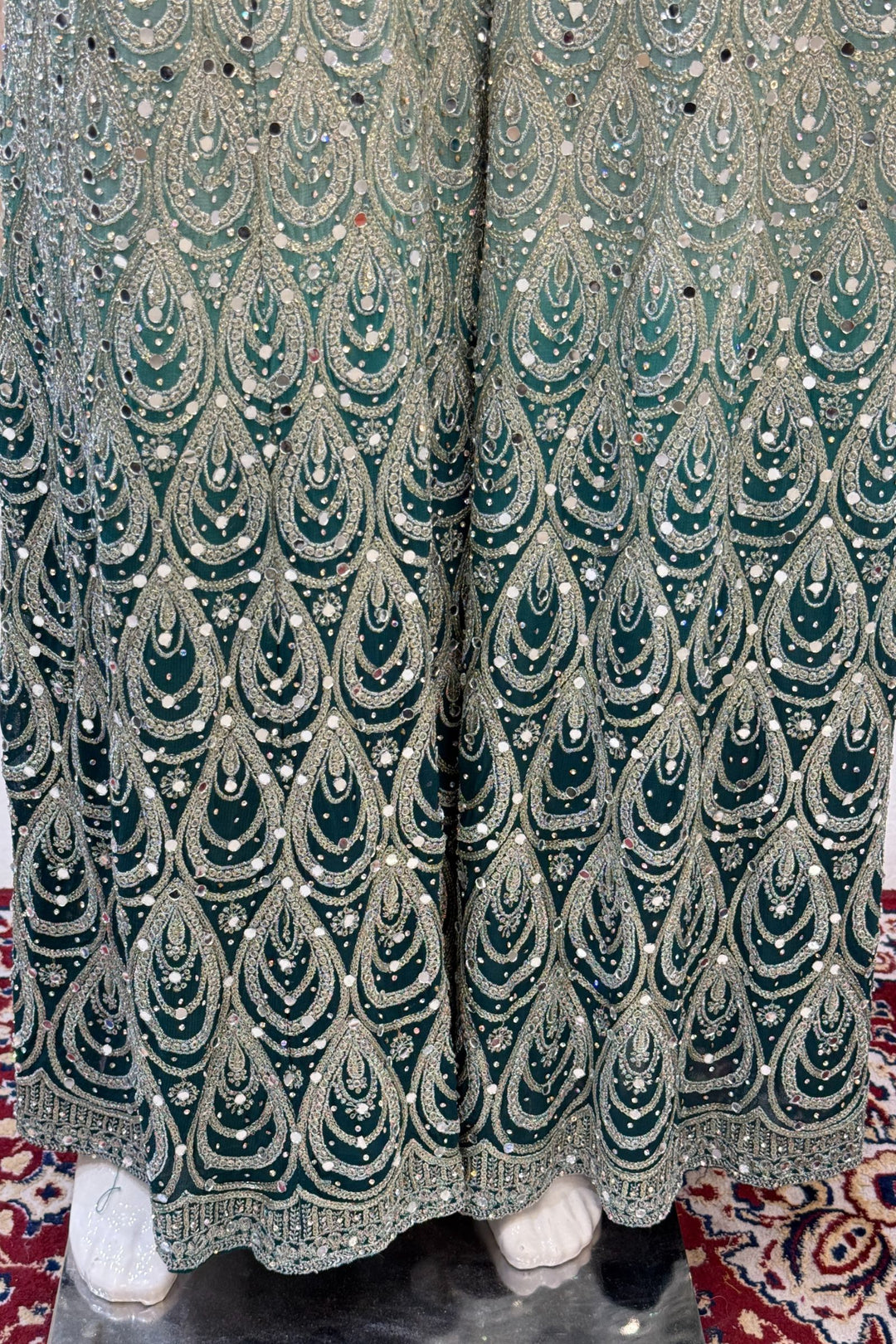 Sea Green with Peacock Green Sequins and Beads work Crop Top with Palazzo Pant