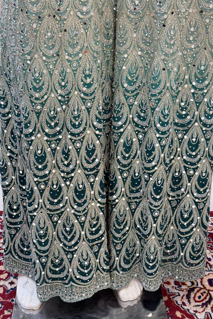 Sea Green with Peacock Green Sequins and Beads work Crop Top with Palazzo Pant