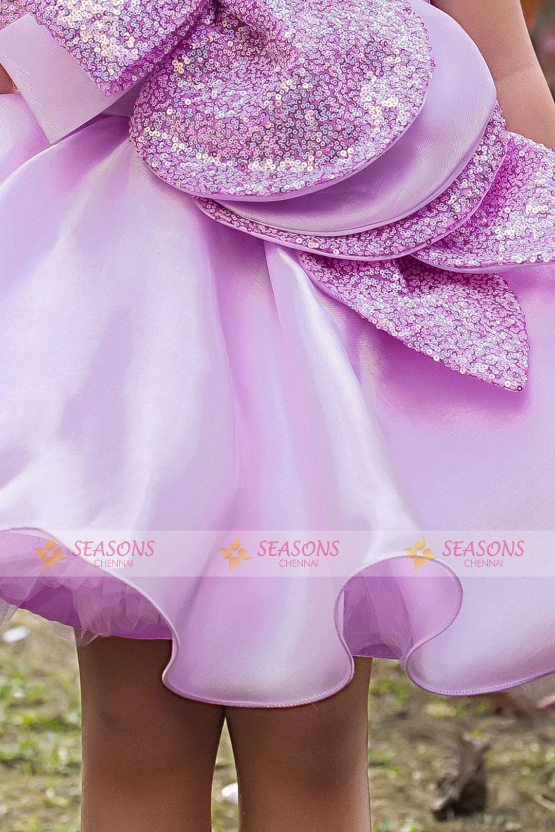 Lavender Sequins work Short Partywear Frock for Girls