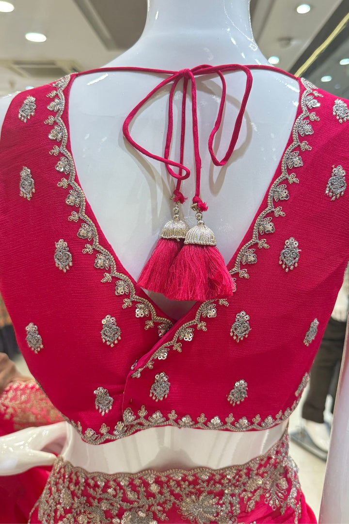 Rani Pink Zari and Sequins work Saree