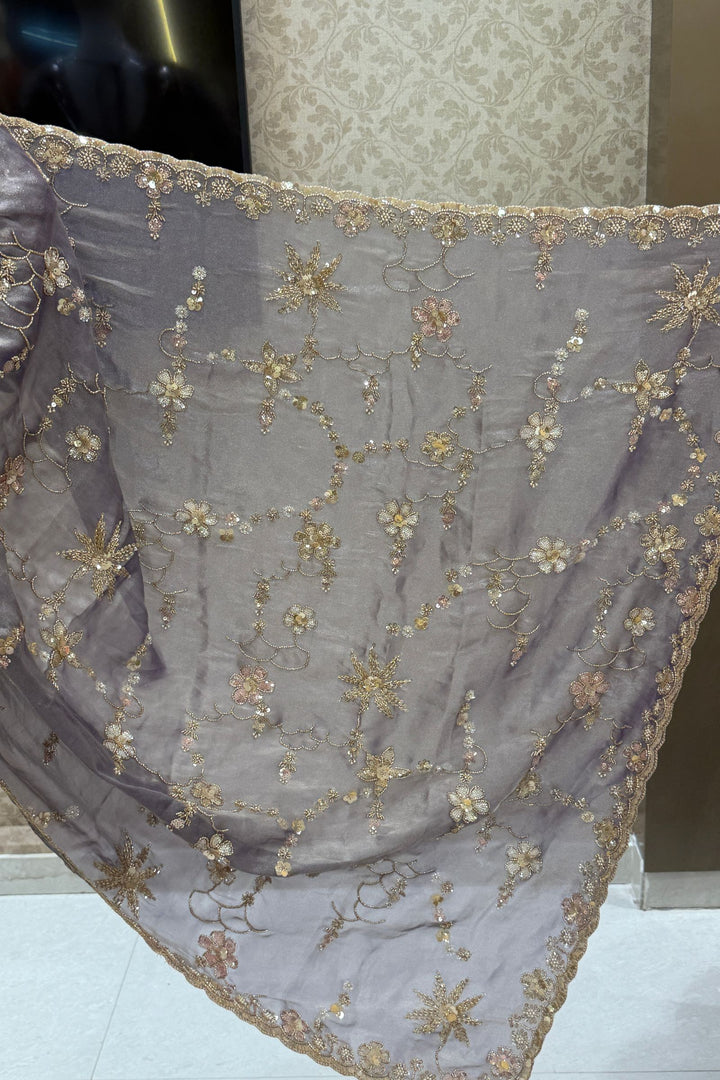 Light Purple Sequins, Beads, Zari and Pearls work Saree