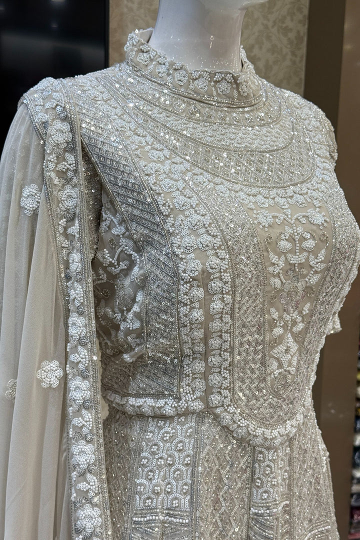 Beige Sequins and Beads work Sharara Salwar Suit