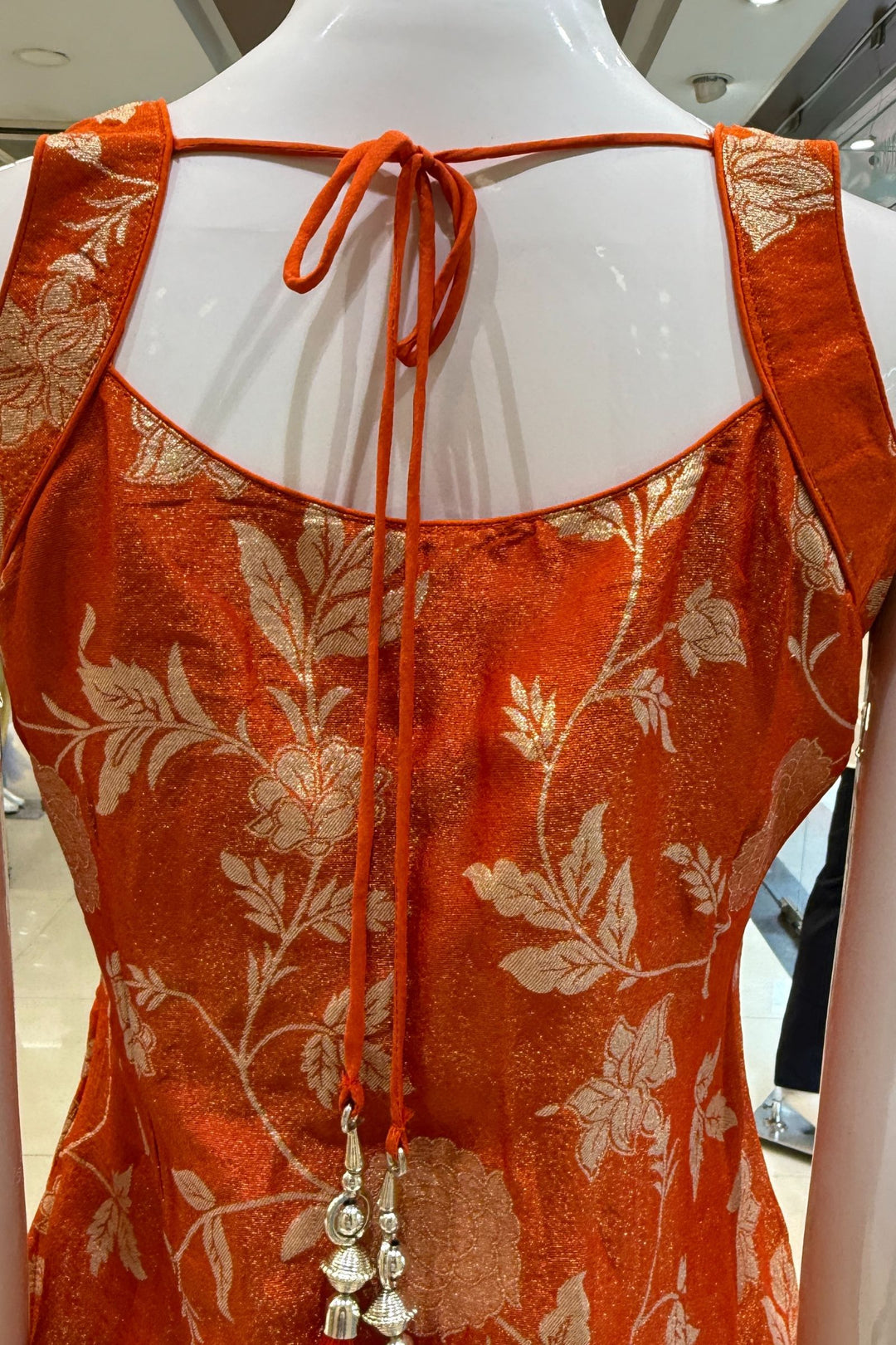 Orange Banaras Zari, Mirror, Zardozi, Sequins, Stone and Beads work Palazzo Salwar Suit