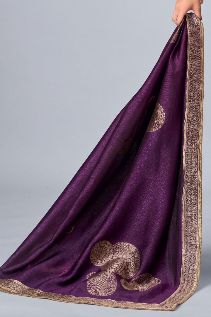 Purple Zardozi, Stone, Mirror, Zari and Banaras work Straight Cut Salwar Suit
