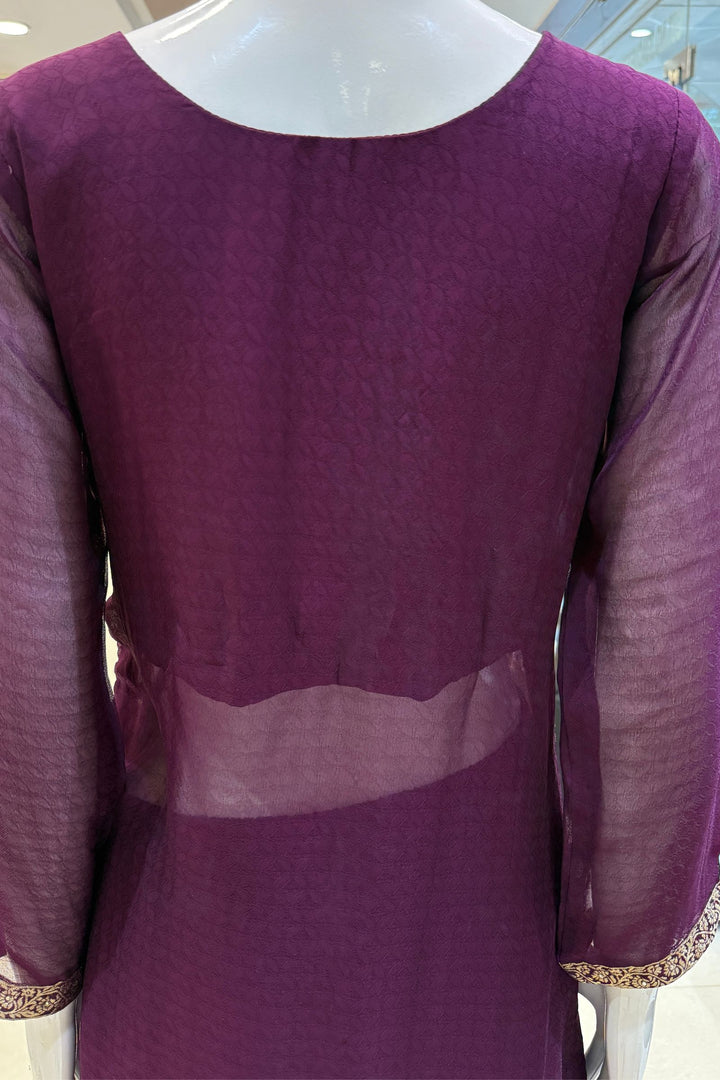 Purple Banaras, Stone, Zardozi, SEquins, Beads and Zari work Straight Cut Salwar Suit