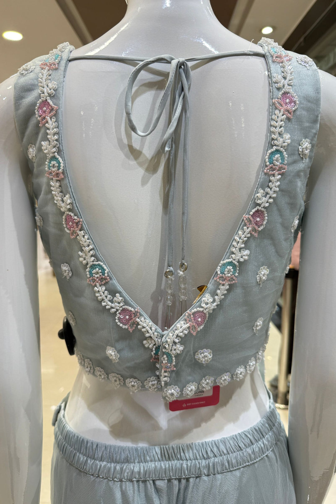 Sea Blue Beads and Sequins work Palazzo Suit Set