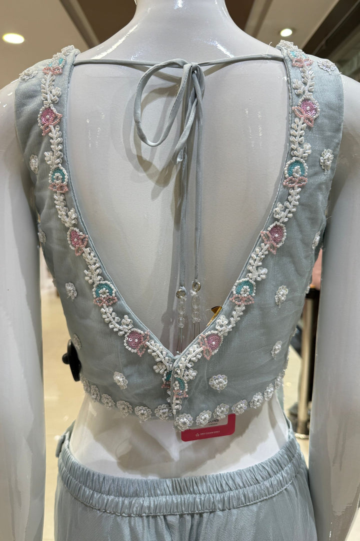 Sea Blue Beads and Sequins work Palazzo Suit Set