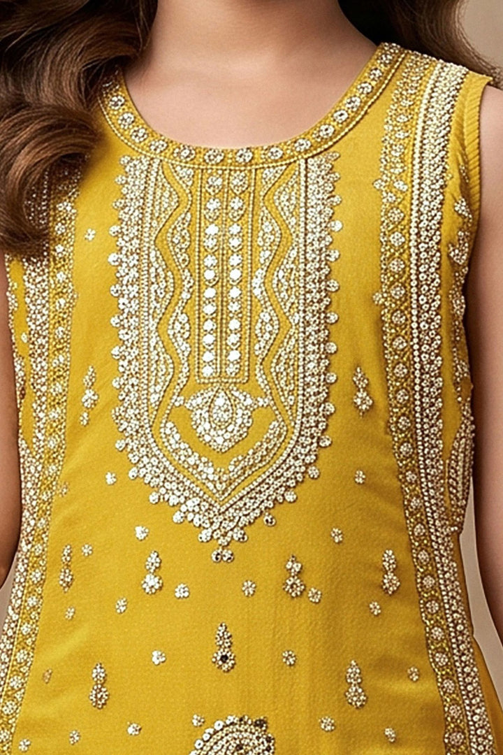 Yellow Beads, Sequins and Zari work Palazzo Set for Girls