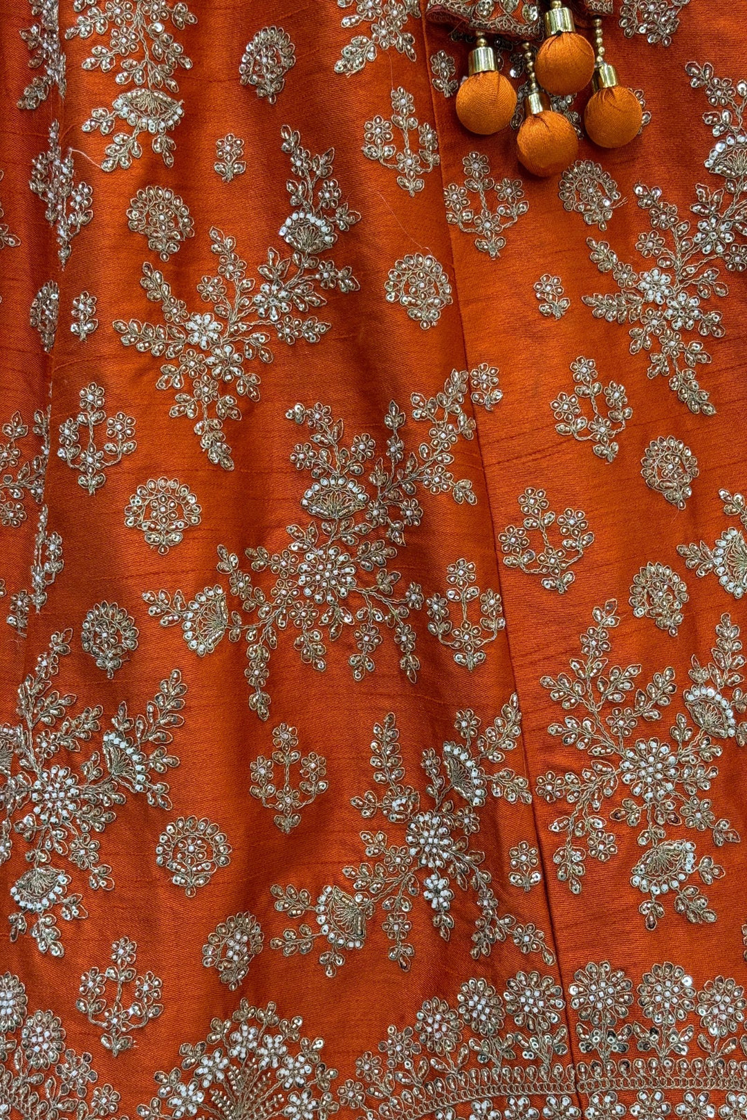Orange Beads, Zari, Zardozi and Sequins work Crop Top Designer Bridal Lehenga with Belt