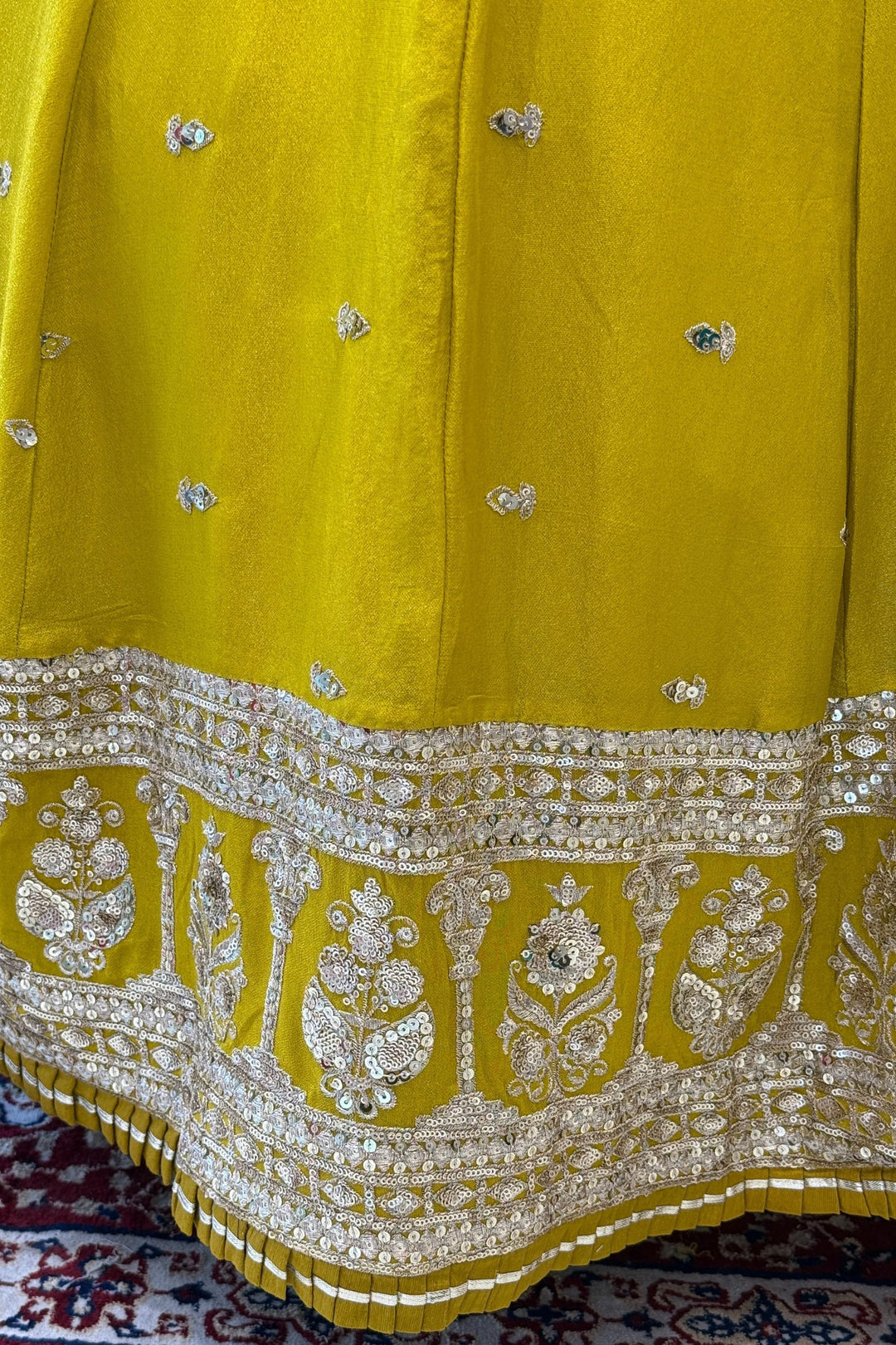 Liril Green Zardozi, Stone and Beads work with Multicolor Digital Print Crop Top Lehenga