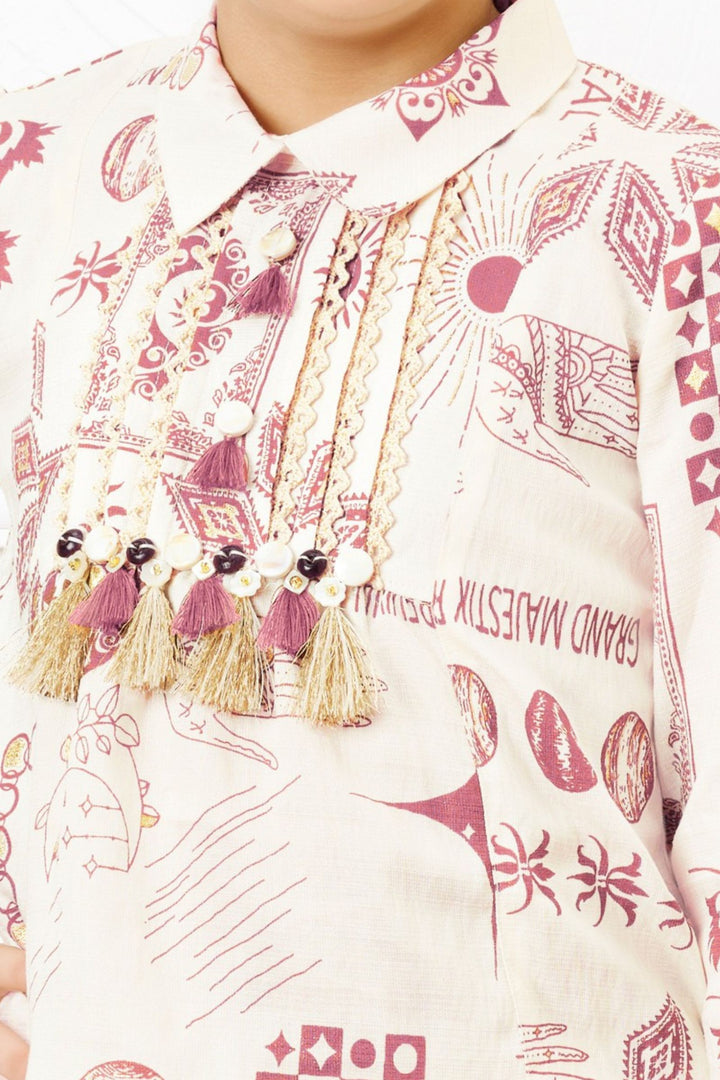 Cream with Pink Digital Print Co-ord Set for Girls