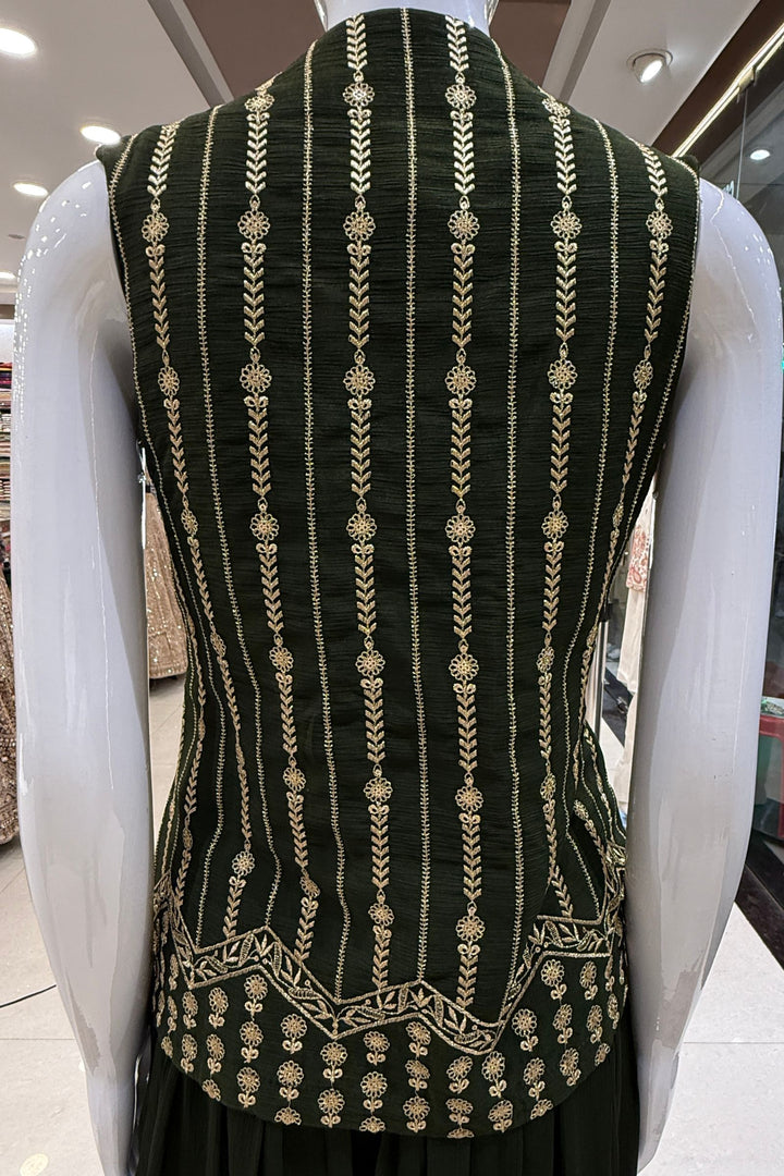 Bottle Green Palazzo Set Featuring All-Over Sequins, Zari, Stone and Beads