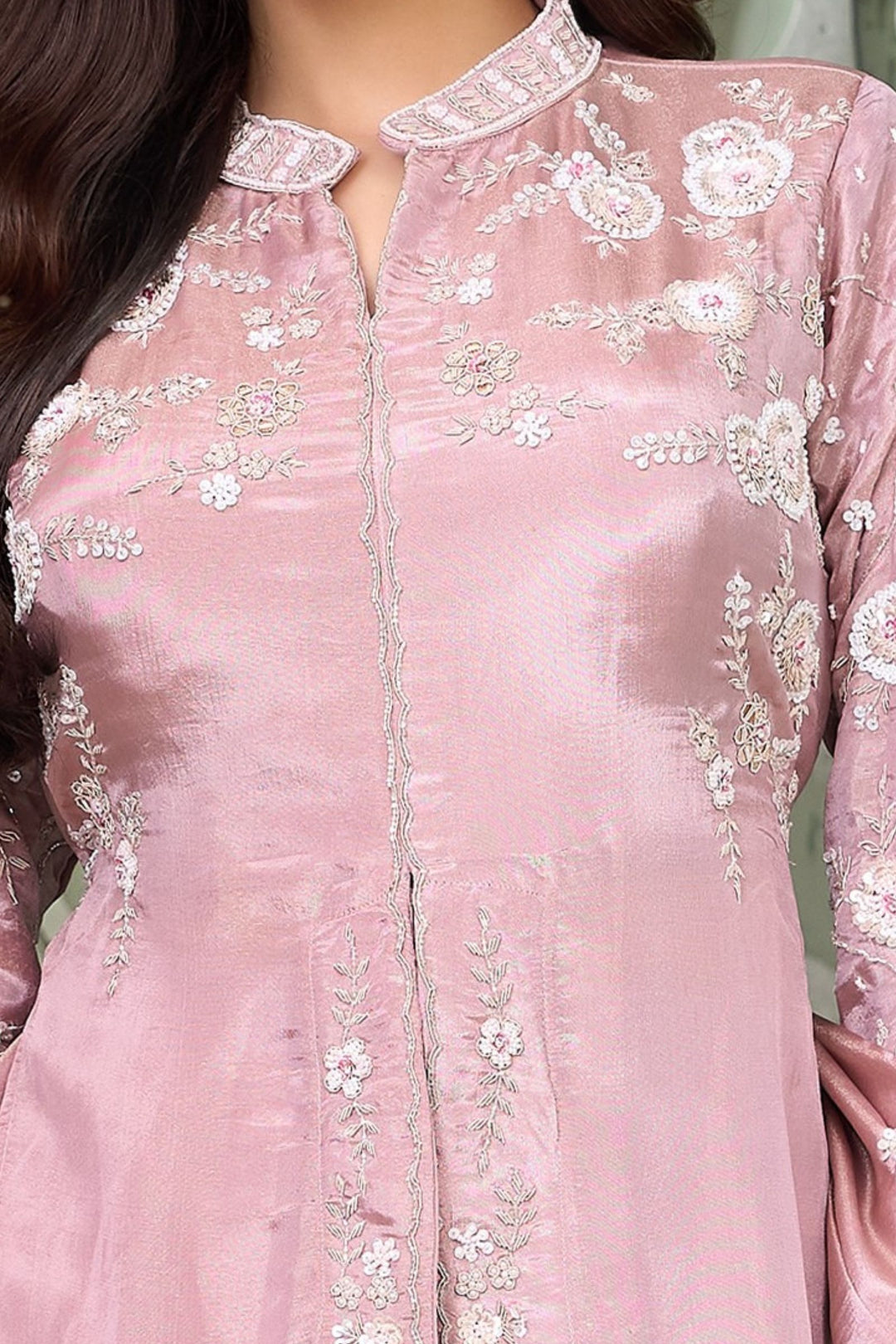 Lilac Beads, Sequins and Zardozi work Indo-Western Style Top with Lehenga