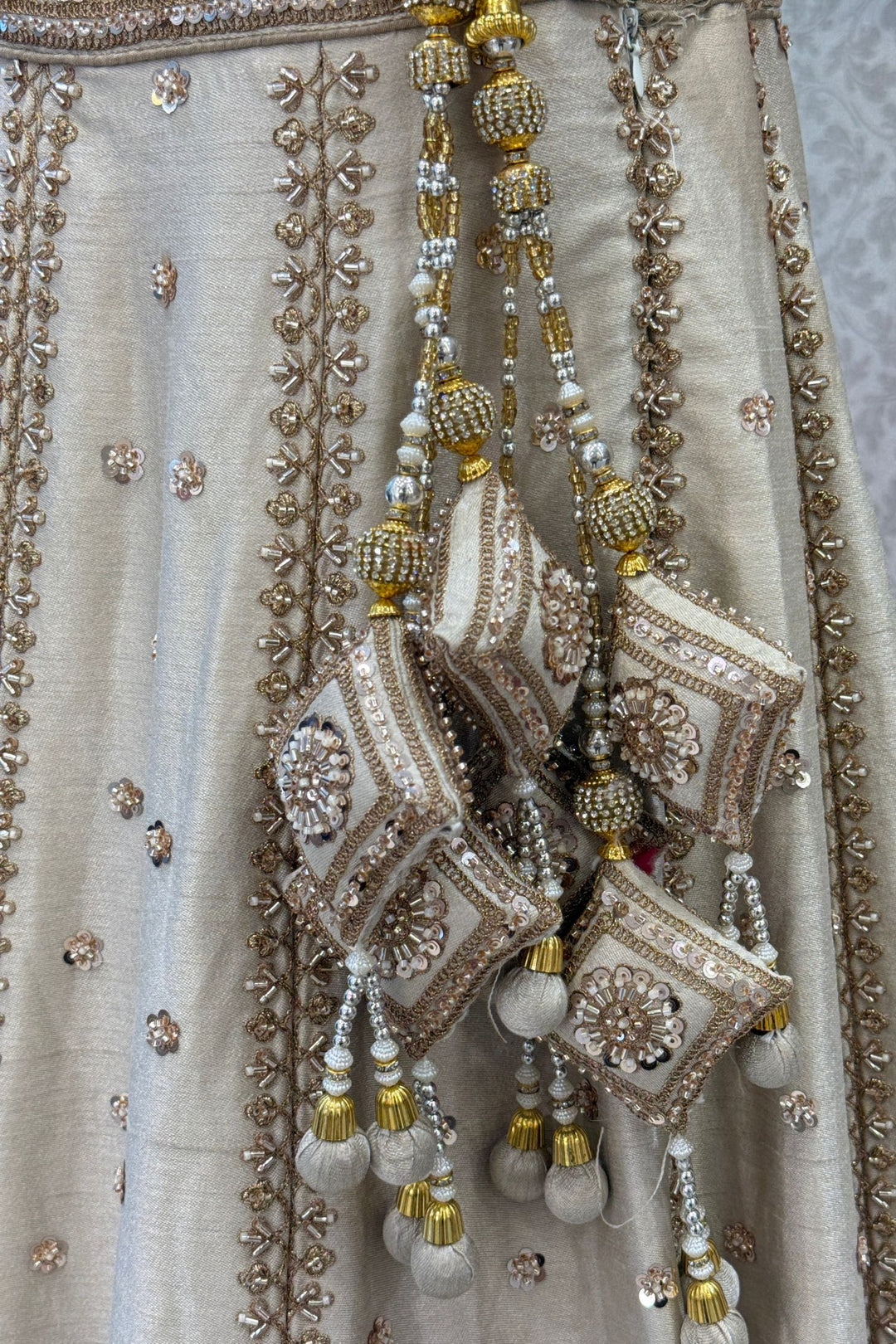 Designer Wedding Lehenga in Cream with Beads, Zari and Sequins Work