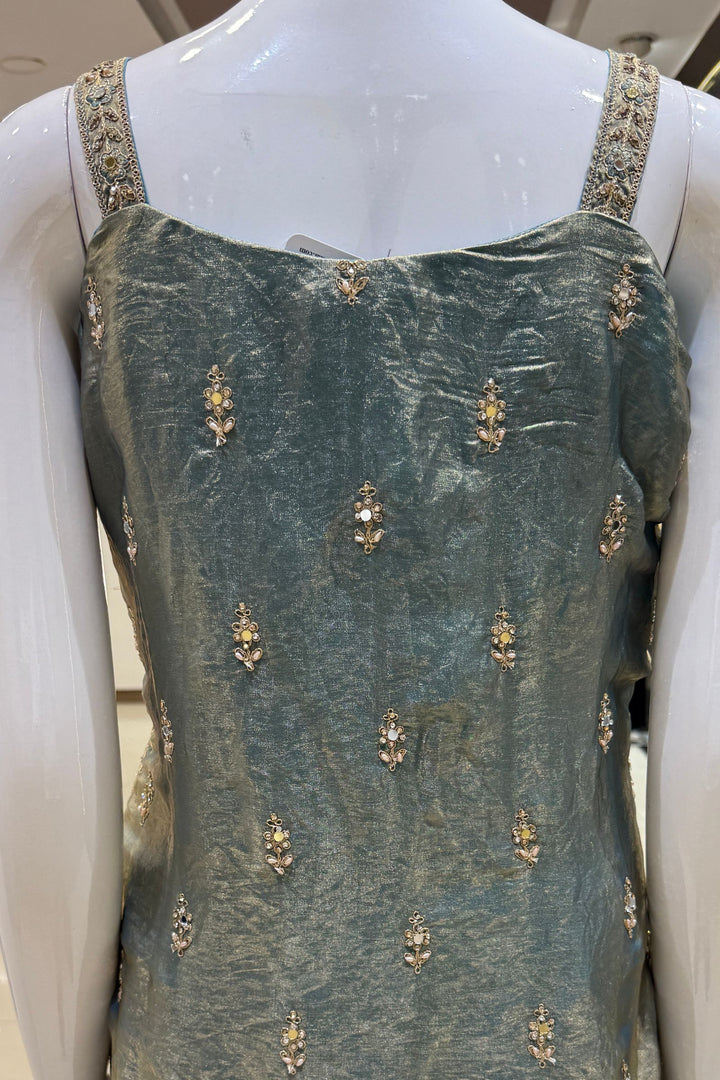 Sea Blue Stone, Beads, Mirror and Zari Thread work Palazzo Salwar Suit